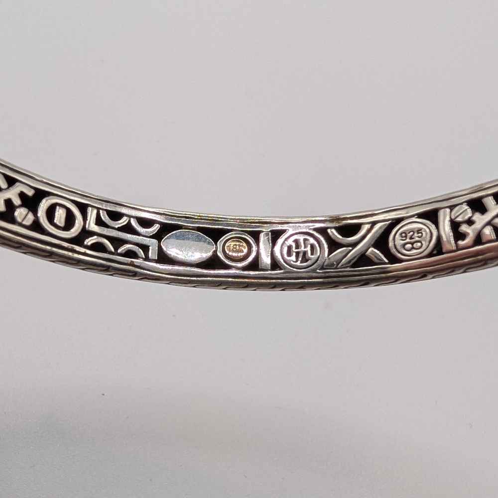John Hardy Silver and 18kt Gold Dot Bangle Bracelet With Black Sapphires - Picture 4 of 9